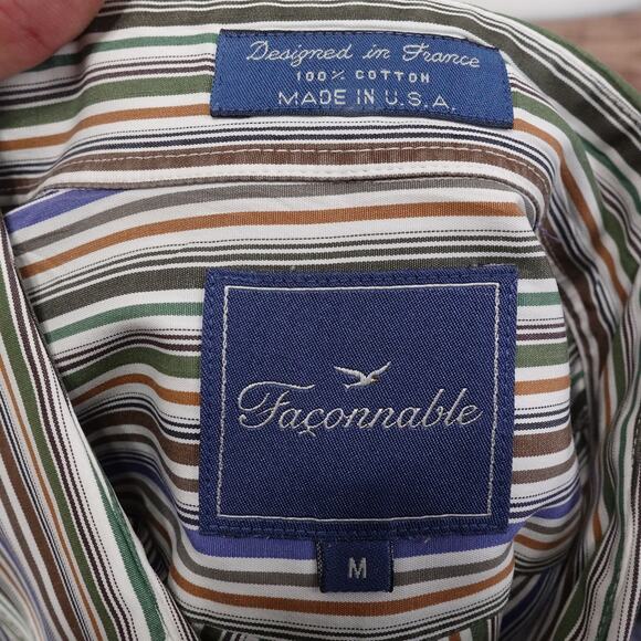 FACONNABLE STRIPED 100% COTTON BUTTON DOWN SHIRT MENS SIZE M MEDIUM - Picture 6 of 6